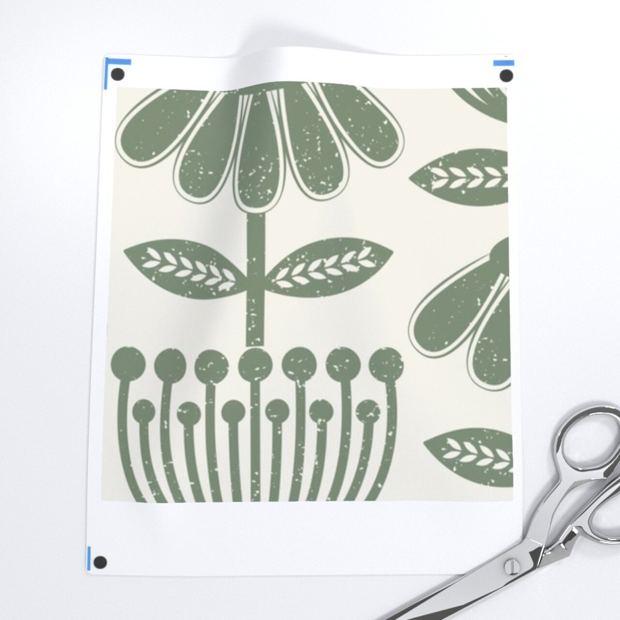 Scandi Flowers Green Hand Drawn Floral Scandinavian Folk Art Cottagecore Farmhouse Custom Printed Fabric by Spoonflower Various Fabrics by the Yard or Fat Quarter